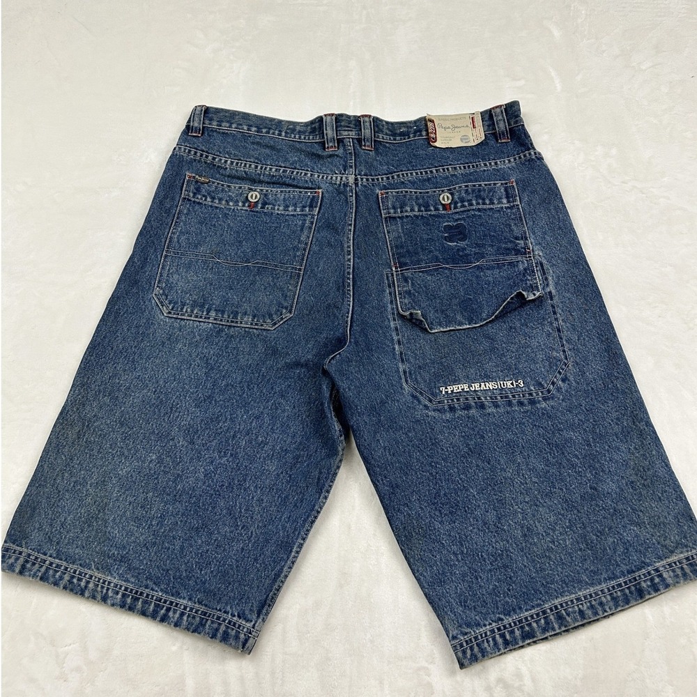 Pepe Jeans Denim Shorts Mens 40 Blue UK Denim Baggy Utility Y2K Vintage Style